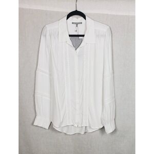 Danielrainn White Lace Trimmed Blouse Top L Boho‎ Peasant Flowy Coquette Dainty